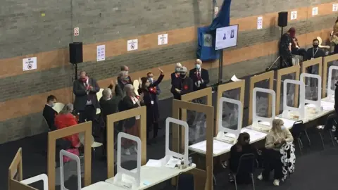 The count at Kettering Conference Centre for North Northamptonshire Council - Labour celebrate taking three seats in Corby West