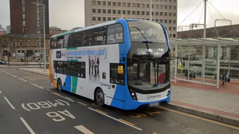 Google Bus in Stockport town centre