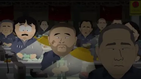South Park/Comedy Central A still from South Park. Prisoners are making toys in grim conditions