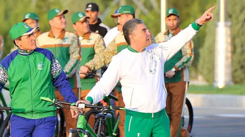 President Berdymukhammedov leading a bike ride