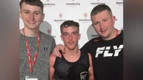 Maerdy Amateur Boxing Club Morgan Smith (centre), Brett Parry (right), Jac Parry (left)