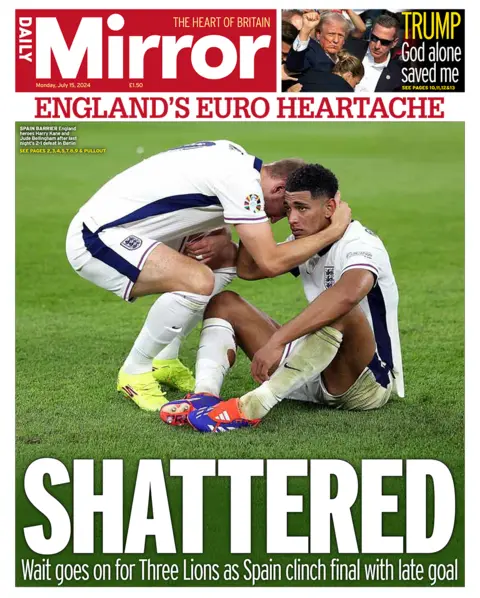 The headline in the Mirror reads: "Shattered".