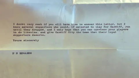 Family Photo A 1980 letter from Peter Edwards to then Bluebirds' manager Richie Morgan