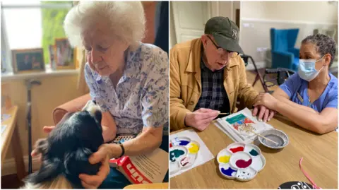 Bristol Care Homes Woman stroking dog and man painting