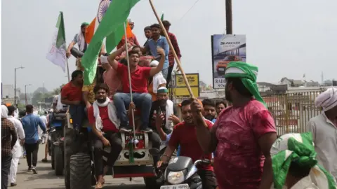 Getty Images Protesters on tractors