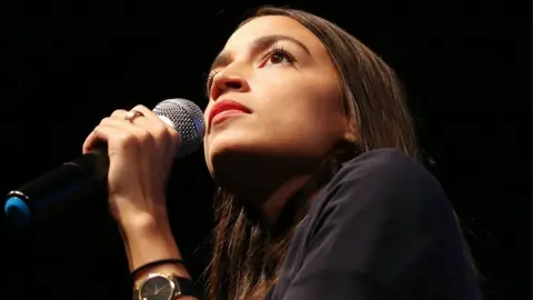 Getty Images House candidate Alexandria Ocasio-Cortez speaks at a progressive fundraiser on August 2, 2018 in Los Angeles, California