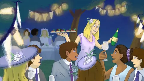 Sarah Dousse Lucy serves drinks at the wedding