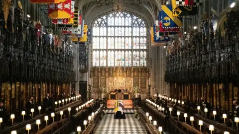 PA Media The coffin of the Duke of Edinburgh during his funeral at St George's Chapel, Windsor Castle, Berkshire