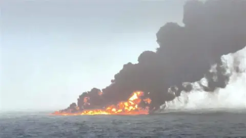 Both vessels caught fire following the collision, according to HM Coastguard 