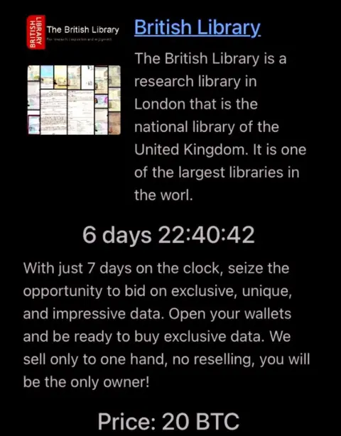 Rhysida ransomware group Auction of British Library data