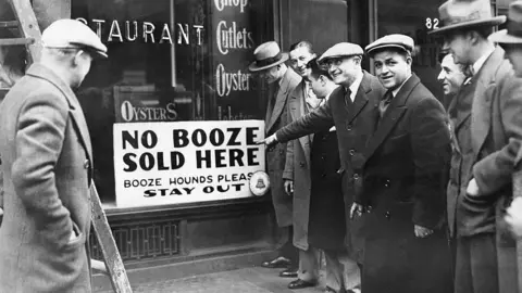 Getty Images Prohibition-era sign outside bar in USA