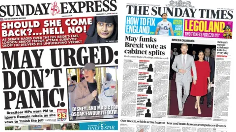 Sunday Express and Sunday Times front pages for 23/02/19