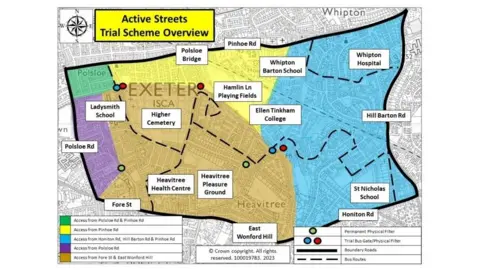 Devon County Council The area covered by the Exeter Active Streets pilot scheme