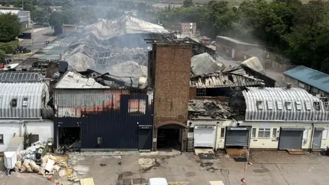 Herts Fire & Rescue Baldock industrial estate - fire damaged buildings