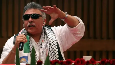 EPA File picture showing Seuxis Pausias Hernandez Solarte, alias Jesus Santrich, during a press conference on 1 December 2017