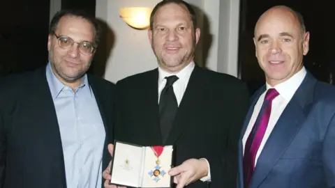 Getty Images Bob Weinstein, Harvey Weinstein and Sir Philip Thomas in 2004