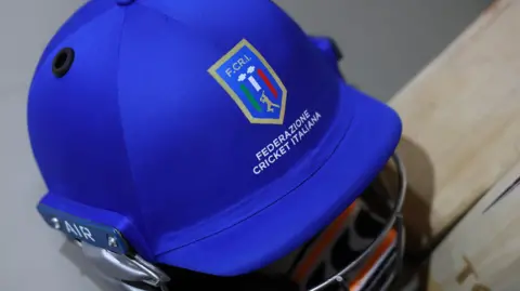 Italy cricket helmet in the dressing rooms during the T20 World Cup
