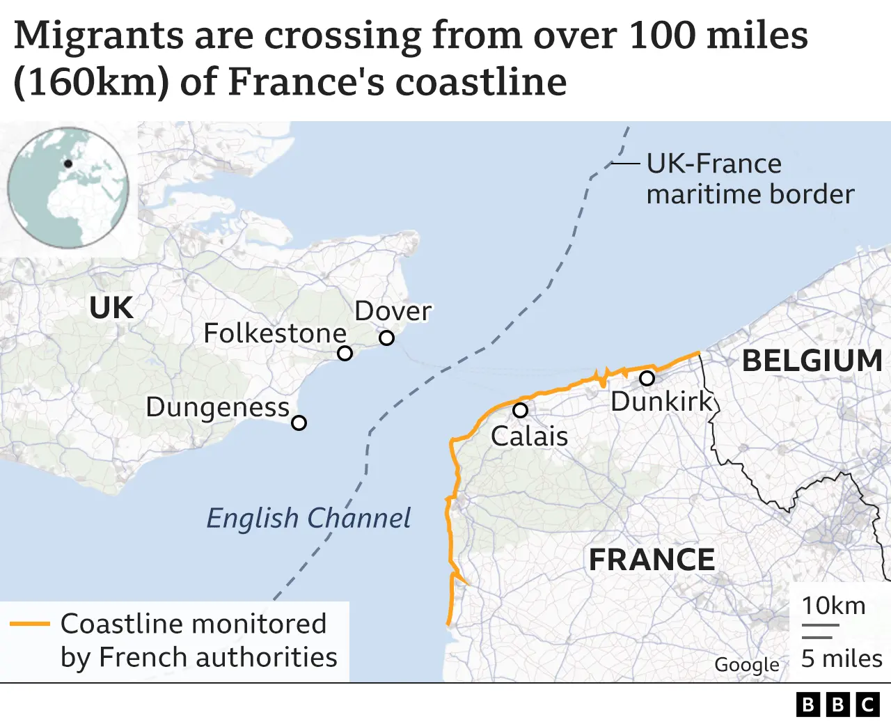 . Map showing migrant crossing