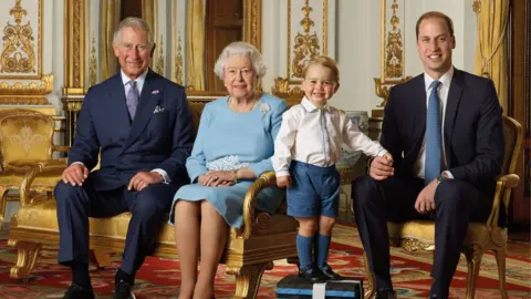 Ranald Mackechnie The Queen with the Prince of Wales, the Duke of Cambridge and Prince George in 2016