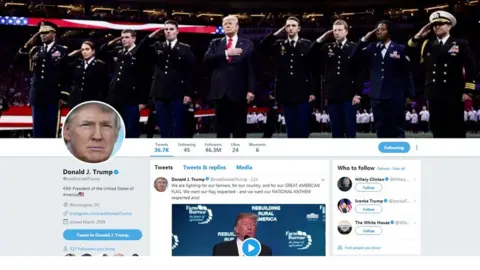 Twitter/@realDonaldTrump A screenshot of Donald Trump's twitter account