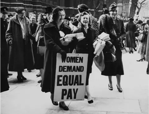 Getty Images Irene Ward, British politician Barbara Castle, British politician Patricia Ford, who is looking back, and British politician Edith Summerskill