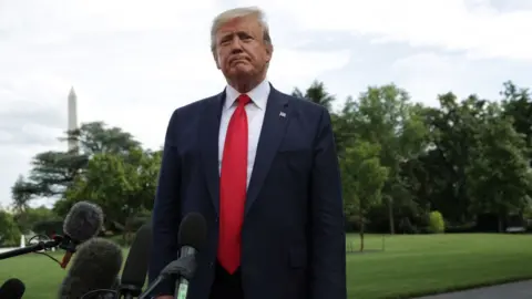 Alex Wong/Getty Images US President Donald Trump speaks to members of the media prior to a departure from the White House June 18, 2019 in Washington, DC