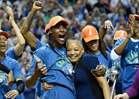 Hannah Foslien/Getty Images Lisa Borders, President of the WNBA presents Sylvia Fowles of the Minnesota Lynx the MVP of the WNBA Finals after a game against the Los Angeles Sparks in Game Five of the WNBA Finals on 4 October 2017 at Williams in Minneapolis, Minnesota.