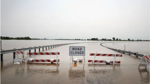 Getty Images Large stretches of road across the Midwest remain closed due to flooding