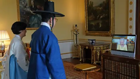 Reuters Korea's Gunn Kim and HeeJung Lee speaking to the Queen virtually