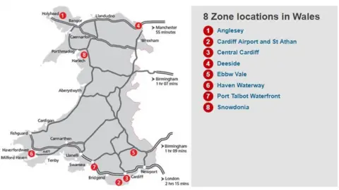 Welsh Government Enterprise zones map of Wales