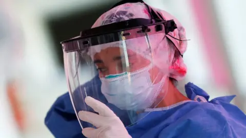 Reuters A health official works in an intensive care unit in a hospital in Buenos Aires, Argentina. Photo: 16 October 2020