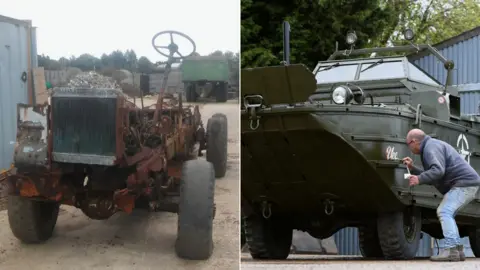 Handout/PA Rusty chasis and completed restored vehicle