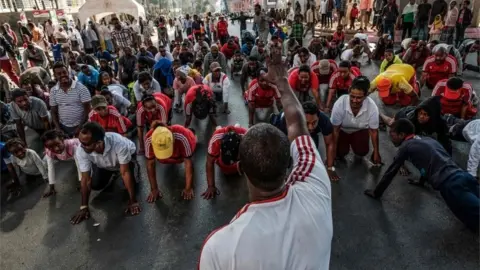 AFP People take part in an exercise on a street in Addis Ababa, 3 February