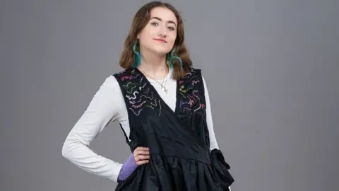 Nottingham Trent University Tegan wearing one of her designs