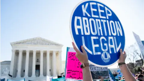 Getty Images Abortion rights supporters at the US Supreme Court