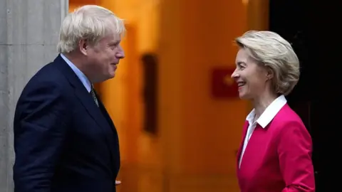 Getty Images British Prime Minister Boris Johnson meets EU Commission President Ursula von der Leyen at 10 Downing Street, 8 January 2020