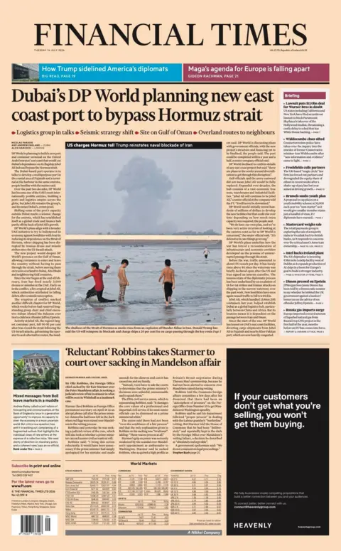 The headline on the front page of the Financial Times reads: “Dubai's DP World planning new east coast port to bypass Hormuz strait”.