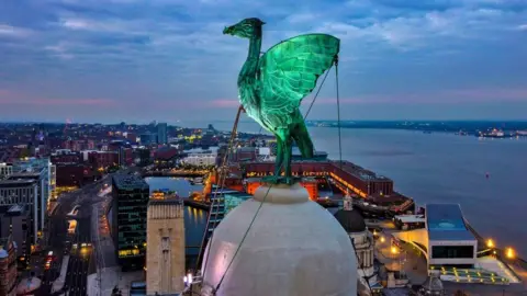 PA Media Top of the Royal Liver Building in Liverpool