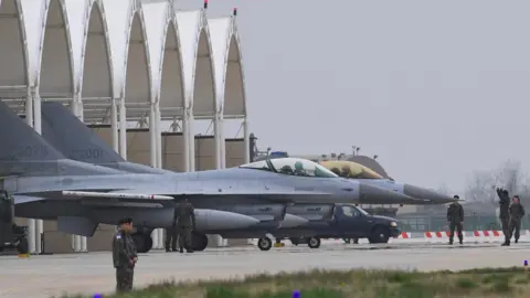 Getty Images South Korean KF-16 jet fighters prepare for take off during the 'Max Thunder' South Korea-US military joint air exercise at a US air base in the southwestern port city of Gunsan