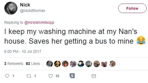 @nickdthomas/Twitter Nick on Twitter: "I keep my washing machine at my Nan's house. Saves her getting a bus to mine"