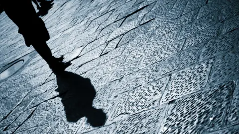 iStock Shadow of man standing on pavement after dark