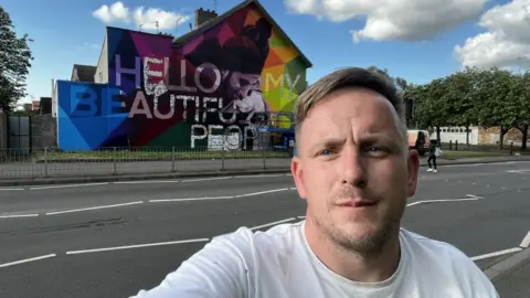 Nathan Murdoch Nathan Murdoch in front of mural