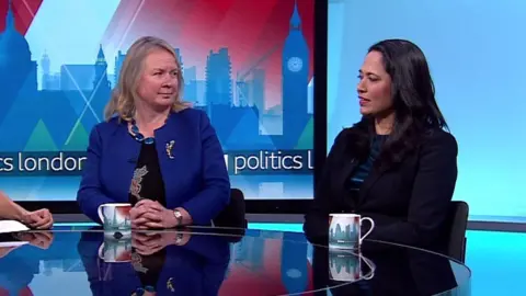 MPs Felicity Buchan and Rushanara Ali sat at a desk on BBC Politics London