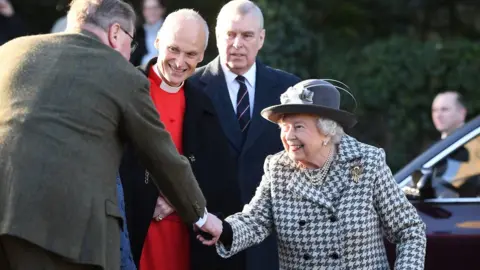 PA Media The Queen arriving at St Mary the Virgin, Hillington, Norfolk