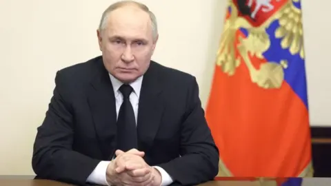 Getty Images President Vladimir Putin at a desk