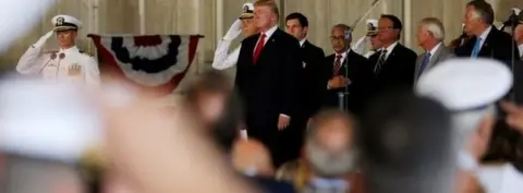 Reuters President Trump at the commissioning ceremony for a new aircraft carrier in Virginia, 22 July 2017