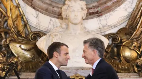 AFP Emmanuel Macron and Mauricio Macri at the Casa Rosada presidential palace - 29 November