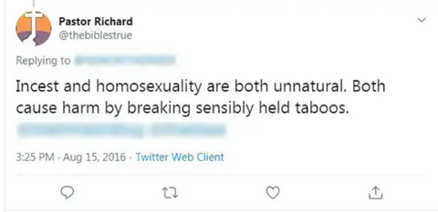 Twitter/@thebiblestrue Incest and homosexuality are both unnatural. Both cause harm by breaking sensible held taboos.