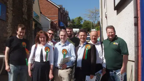 Plaid Cymru Steffan Lewis campaigning in Islwyn