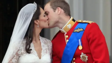 (C) British Broadcasting Corporation Kate Middleton and Prince William kiss